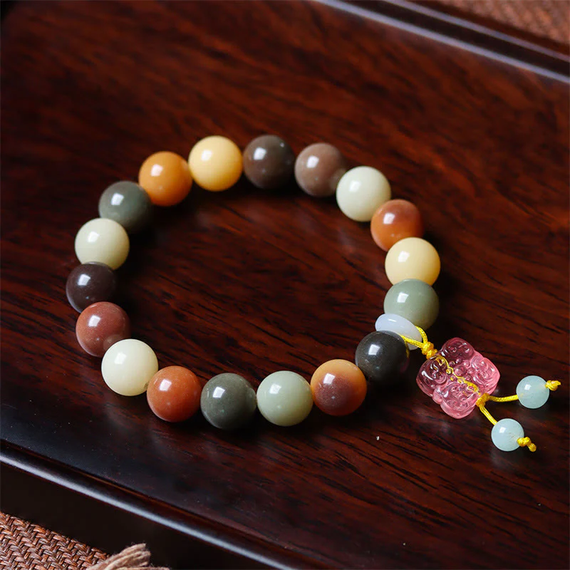Braccialetto della pace con ciondolo in vetro Liuli con semi di Bodhi multicolore sfumato naturale Buddha Stones - Image 5