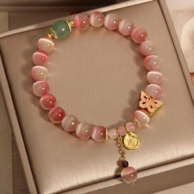 Braccialetto della pace con farfalla occhio di gatto rosa sfumato Buddha Stones - Image 2