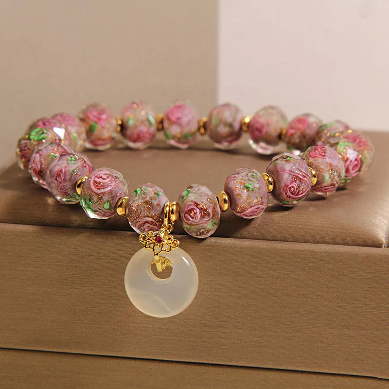 Braccialetto della pace con fibbia in vetro rosa Liuli e Buddha Stones - Image 2