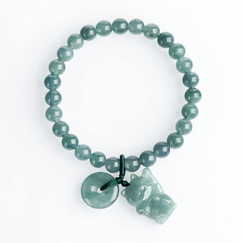 Braccialetto della prosperità con fibbia della pace in giada blu Buddha Stones e gatto fortunato - Image 3