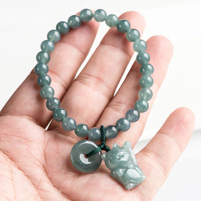 Braccialetto della prosperità con fibbia della pace in giada blu Buddha Stones e gatto fortunato - Image 4