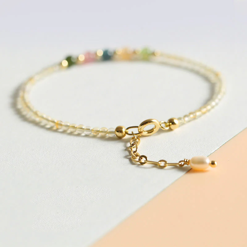 Braccialetto della prosperità con perle di rame riempite d'oro 14K e tormalina citrino ultrasottile da 2,5 mm Buddha Stones - Image 2