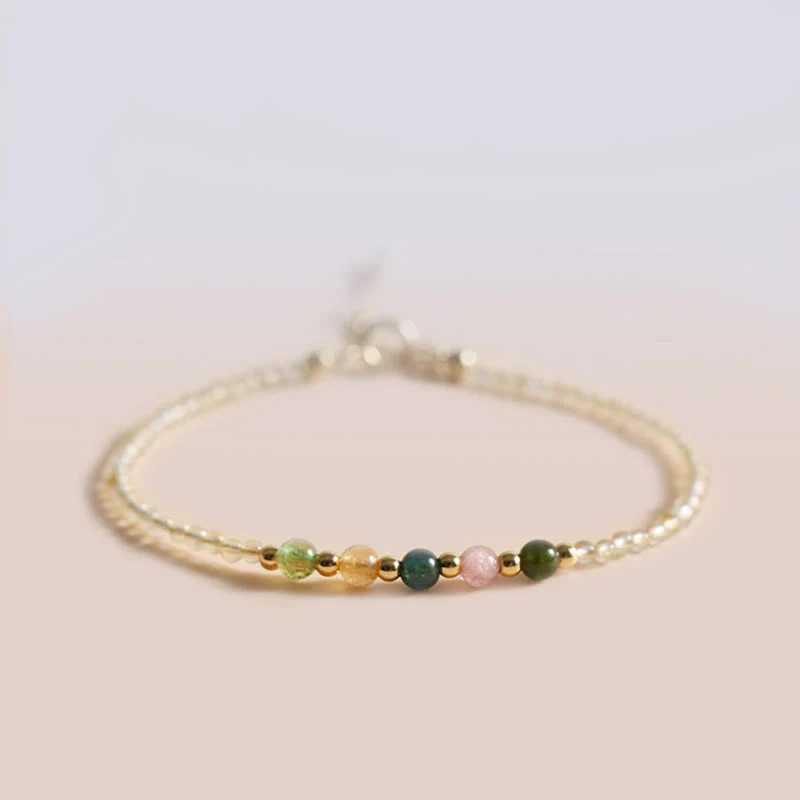 Braccialetto della prosperità con perle di rame riempite d'oro 14K e tormalina citrino ultrasottile da 2,5 mm Buddha Stones - Image 6