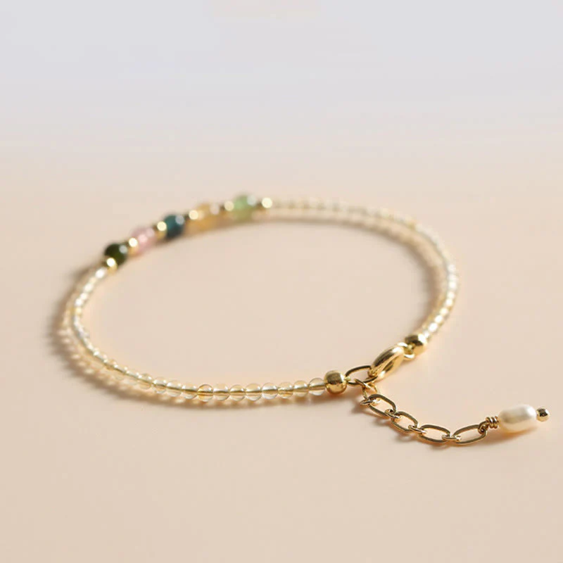 Braccialetto della prosperità con perle di rame riempite d'oro 14K e tormalina citrino ultrasottile da 2,5 mm Buddha Stones - Image 7