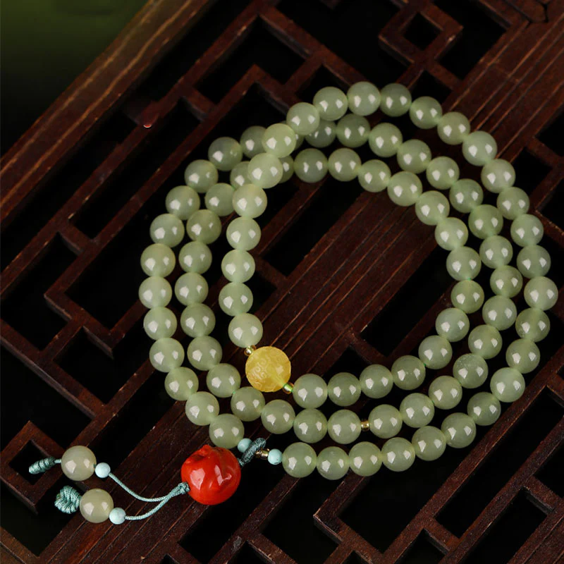 Braccialetto della prosperità del Buddha che ride in giada, agata rossa e ambra - Image 2