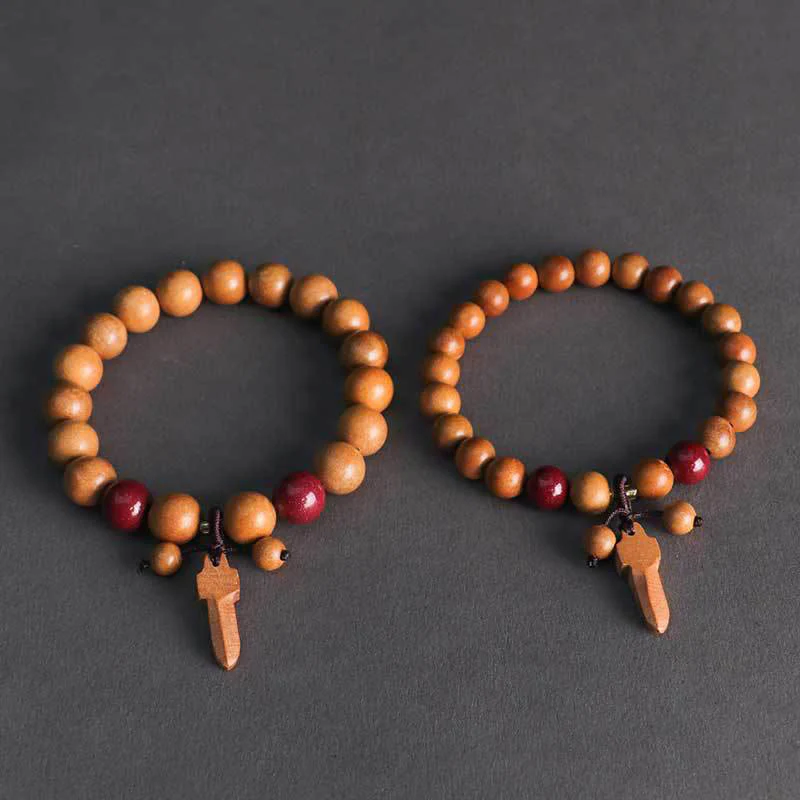 Braccialetto della ricchezza con ciondolo a forma di spada in legno di pesca e cinabro Buddha Stones - Image 11