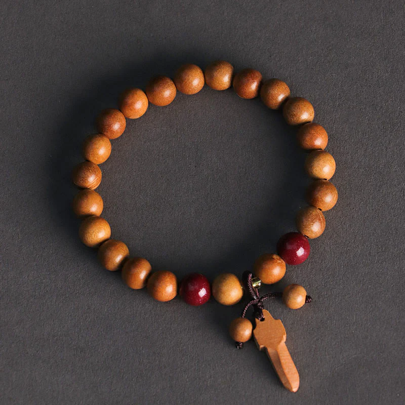 Braccialetto della ricchezza con ciondolo a forma di spada in legno di pesca e cinabro Buddha Stones - Image 9