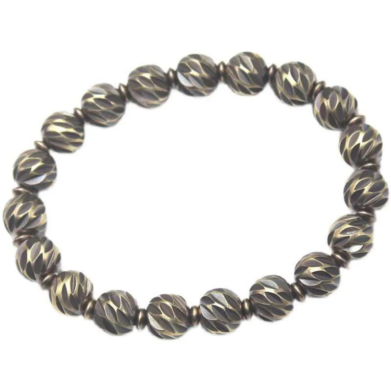 Braccialetto della ricchezza con perline di ottone e rame, motivo a coltello anticato , Buddha Stones - Image 20