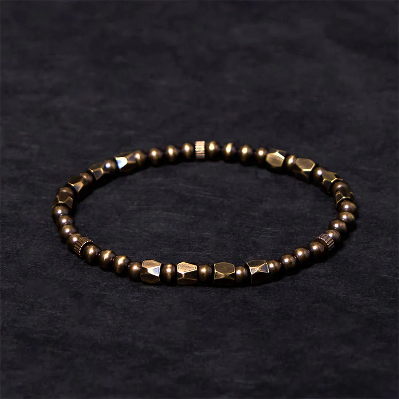 Braccialetto della ricchezza con perline di ottone e rame, stile vintage e semplice, in stile Buddha Stones