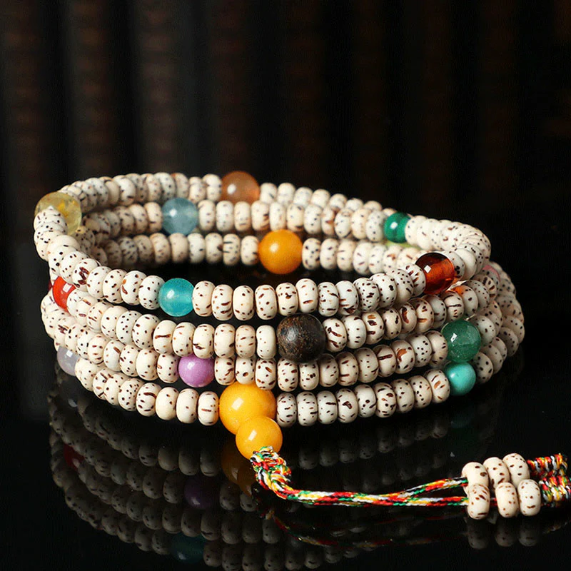 Braccialetto della ricchezza in agata ambrata con semi di Bodhi tibetano e pietre Buddha Stones - Image 5