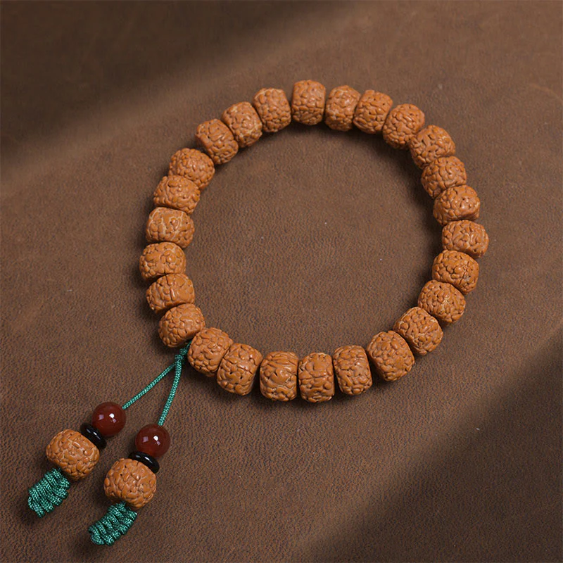 Braccialetto della ricchezza in agata di semi di Bodhi e rudraksha tibetano di Buddha Stones - Image 2