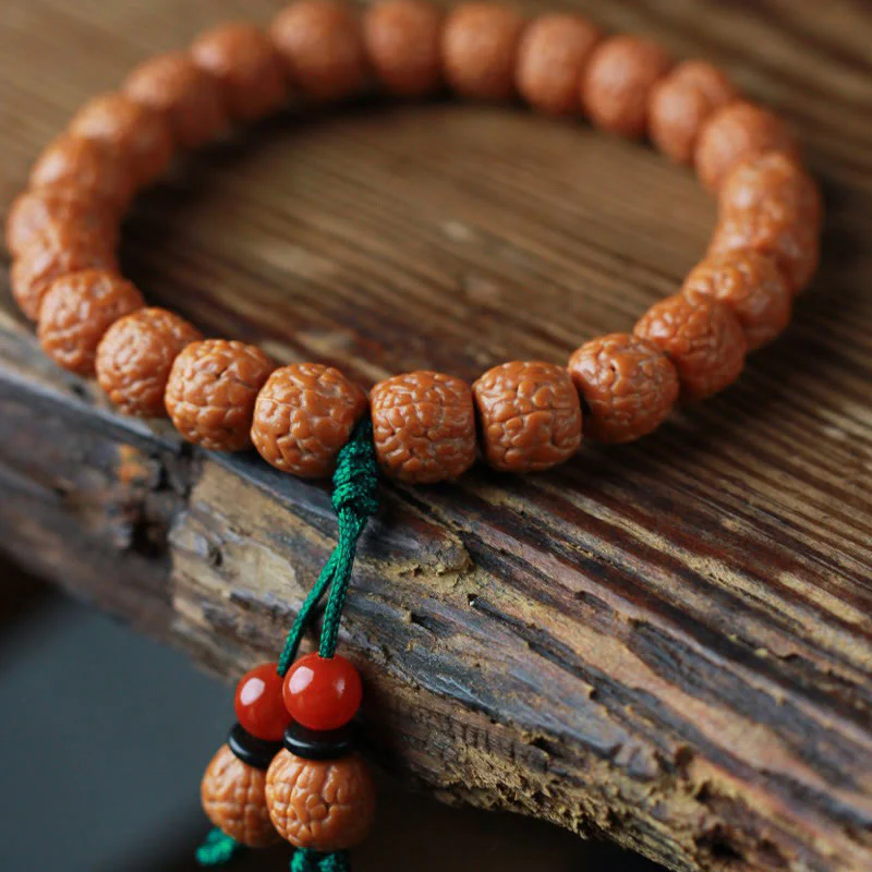 Braccialetto della ricchezza in agata di semi di Bodhi e rudraksha tibetano di Buddha Stones - Image 3