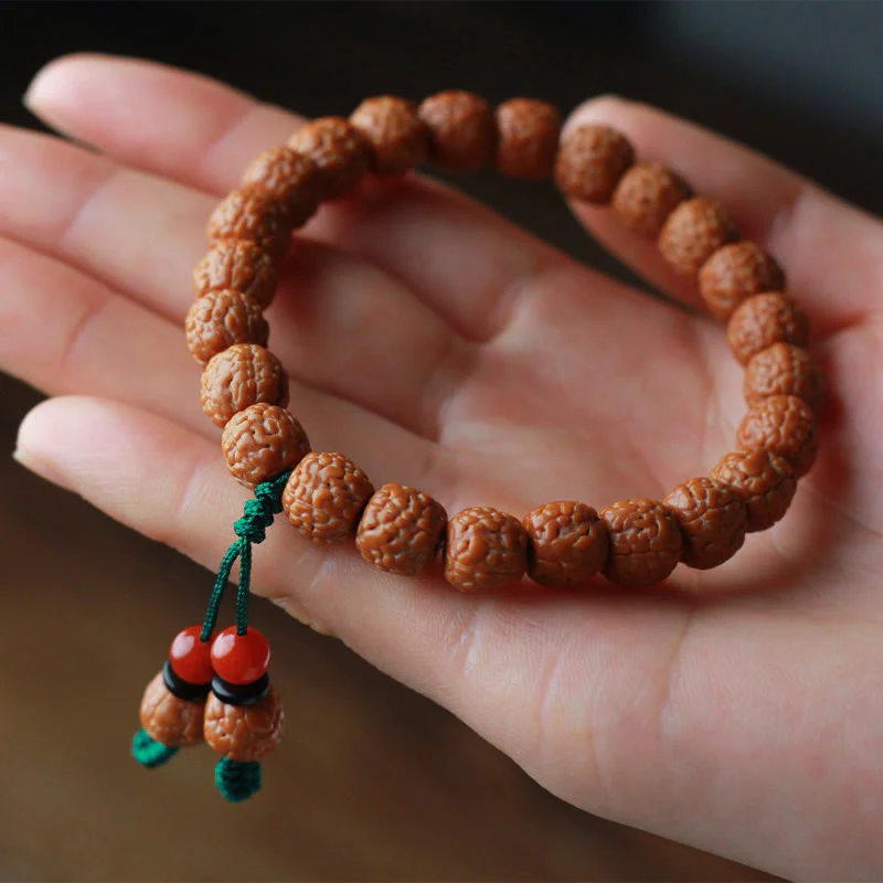 Braccialetto della ricchezza in agata di semi di Bodhi e rudraksha tibetano di Buddha Stones - Image 8