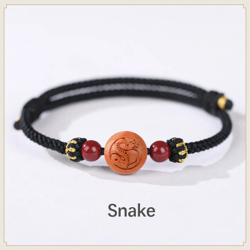 Braccialetto della ricchezza in cinabro intagliato con carattere dello zodiaco cinese Fu in legno di pesca naturale Buddha Stones - Image 19