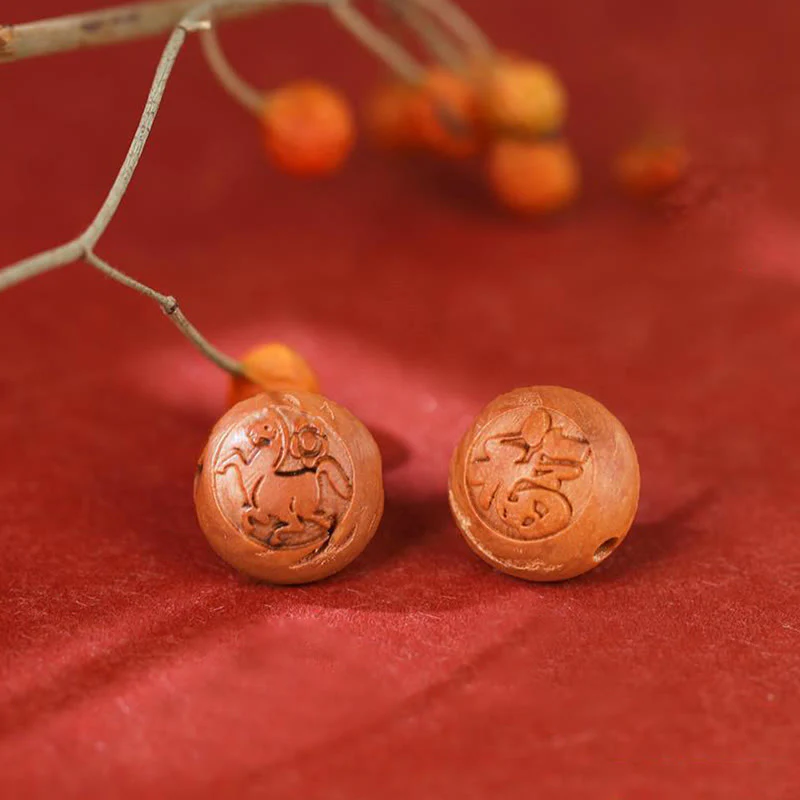 Braccialetto della ricchezza in cinabro intagliato con carattere dello zodiaco cinese Fu in legno di pesca naturale Buddha Stones - Image 21