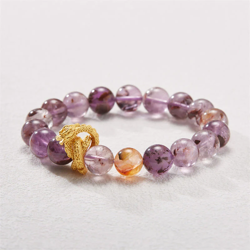 Braccialetto della saggezza del drago placcato oro in rame fantasma viola Buddha Stones - Image 4