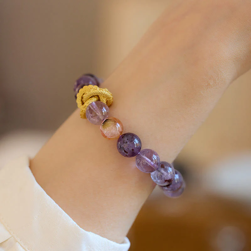 Braccialetto della saggezza del drago placcato oro in rame fantasma viola Buddha Stones - Image 5