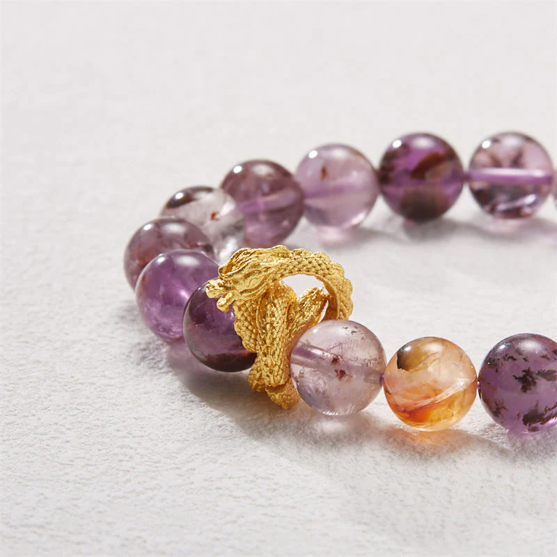 Braccialetto della saggezza del drago placcato oro in rame fantasma viola Buddha Stones - Image 8