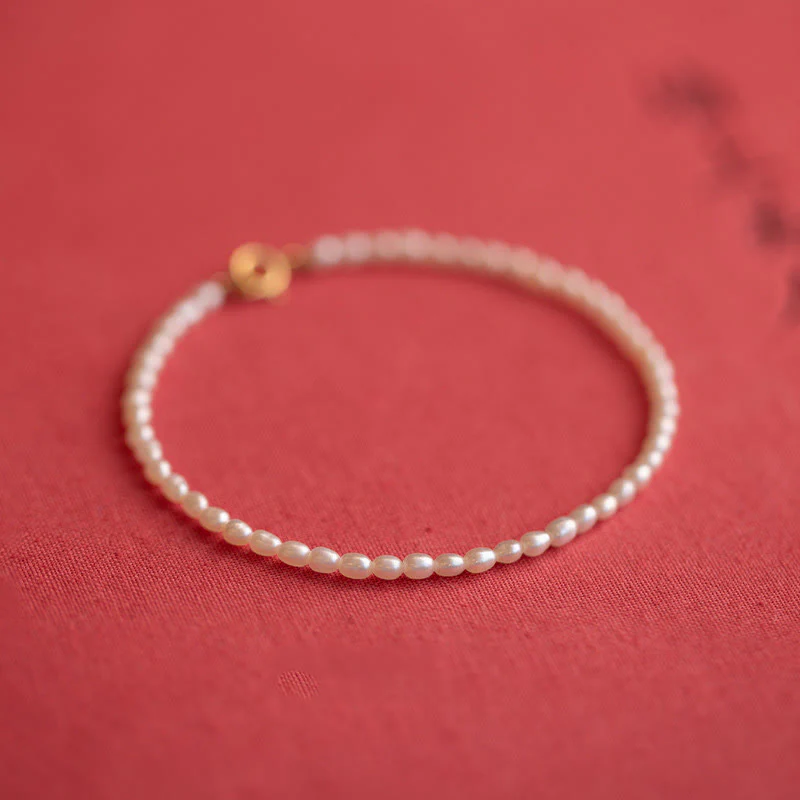 Braccialetto della saggezza in rame placcato oro 14k con perle naturali da 2 mm e perle ultrasottili Buddha Stones - Image 2