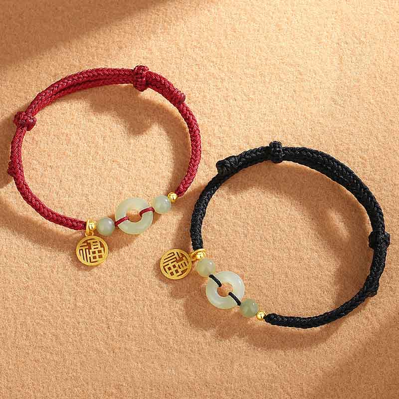 Braccialetto dell'abbondanza con ciondolo a forma di carattere Fu, fibbia della pace in argento sterling 925 con Buddha Stones e giada di Hetian - Image 2