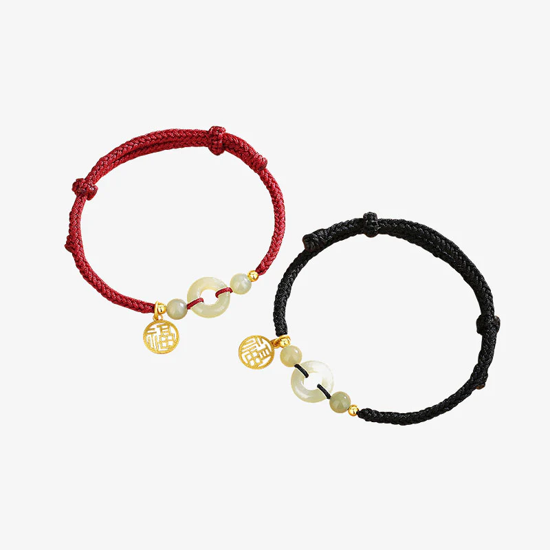 Braccialetto dell'abbondanza con ciondolo a forma di carattere Fu, fibbia della pace in argento sterling 925 con Buddha Stones e giada di Hetian - Image 9