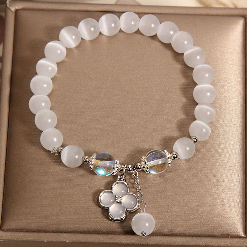 Braccialetto dell'amore con ciondolo a forma di quadrifoglio fortunato con cristalli occhio di gatto Buddha Stones - Image 2