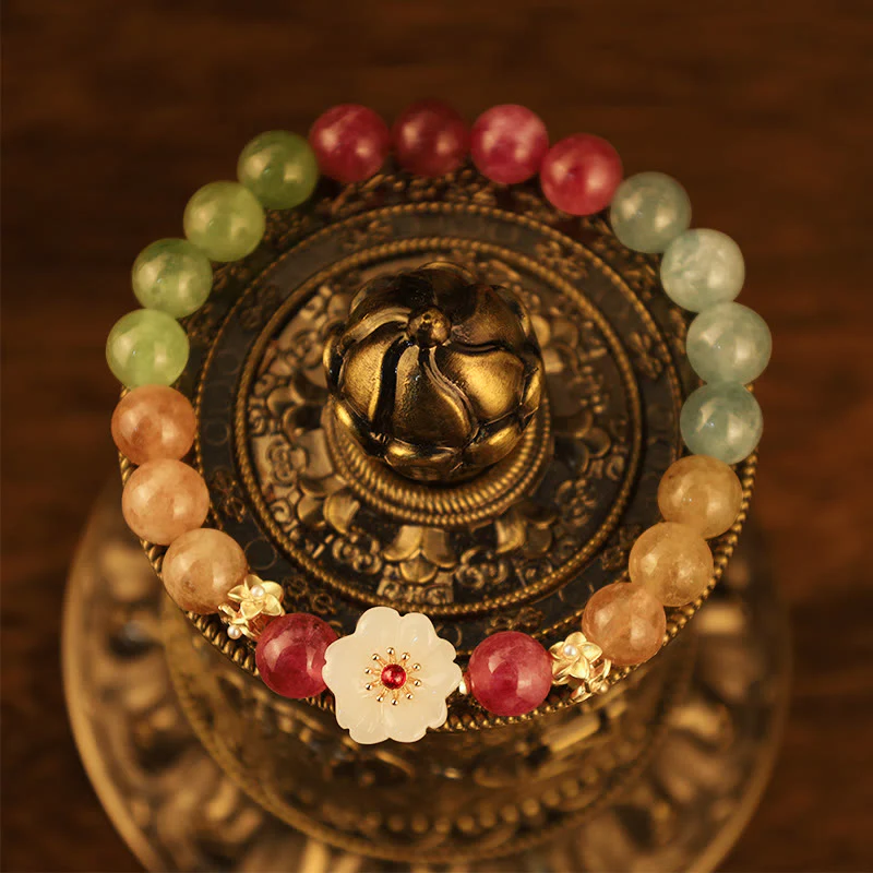Braccialetto dell'amore con fiori di giada e tormalina colorata Buddha Stones - Image 2
