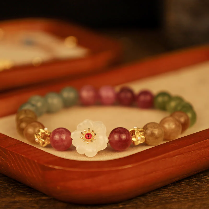 Braccialetto dell'amore con fiori di giada e tormalina colorata Buddha Stones - Image 3
