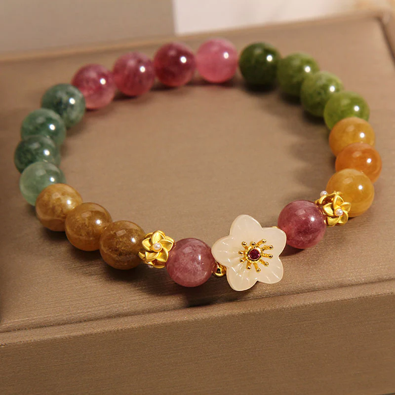 Braccialetto dell'amore con fiori di giada e tormalina colorata Buddha Stones - Image 5