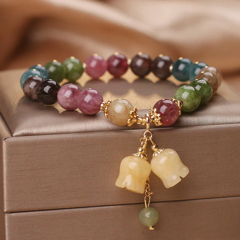 Braccialetto dell'amore con perline di fiori di tormalina colorata naturale Buddha Stones