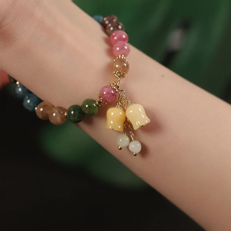 Braccialetto dell'amore con perline di fiori di tormalina colorata naturale Buddha Stones - Image 11