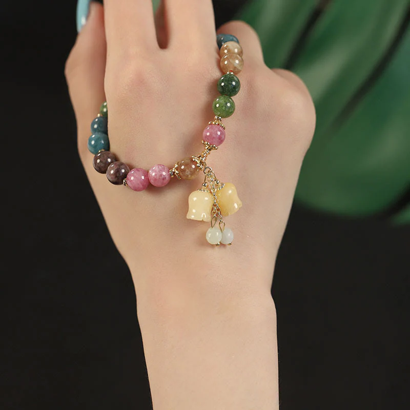 Braccialetto dell'amore con perline di fiori di tormalina colorata naturale Buddha Stones - Image 12
