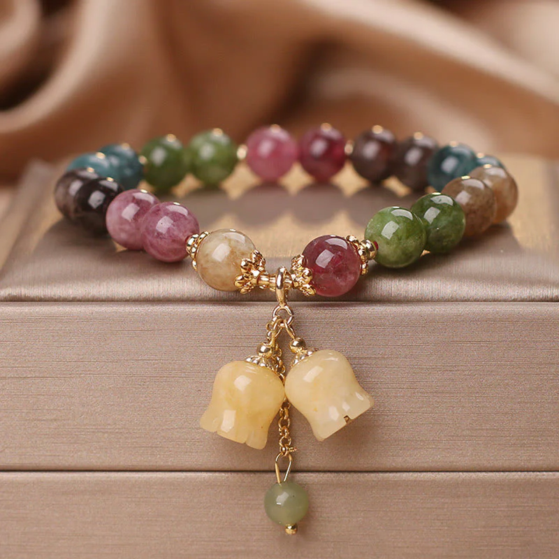 Braccialetto dell'amore con perline di fiori di tormalina colorata naturale Buddha Stones - Image 2