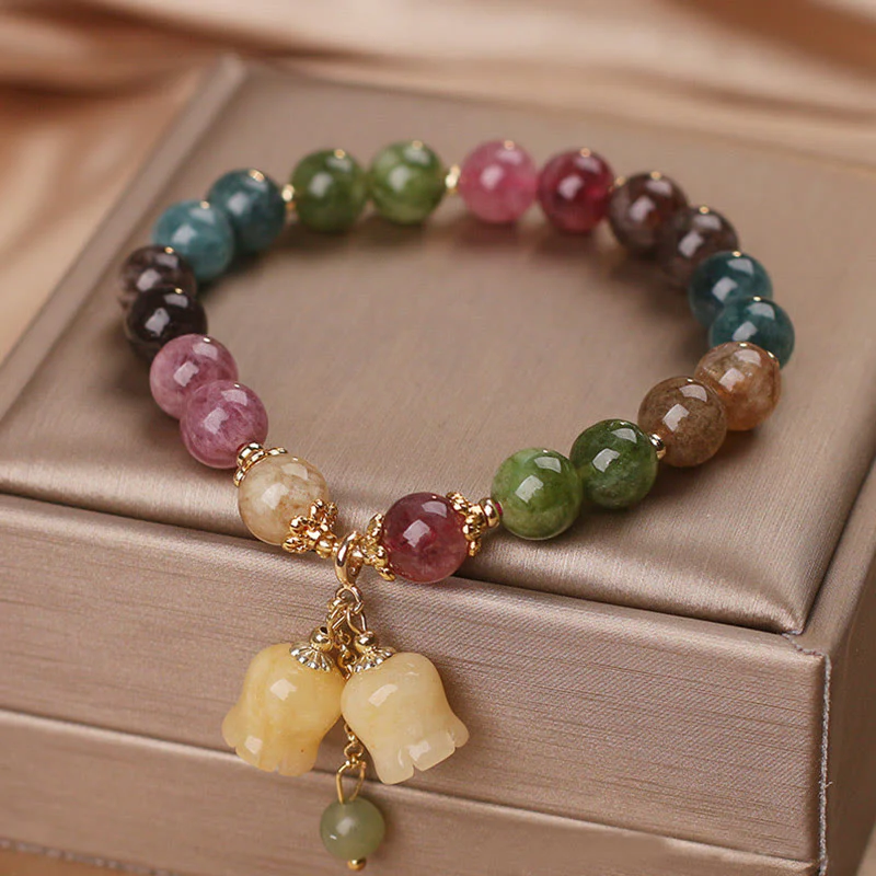 Braccialetto dell'amore con perline di fiori di tormalina colorata naturale Buddha Stones - Image 5