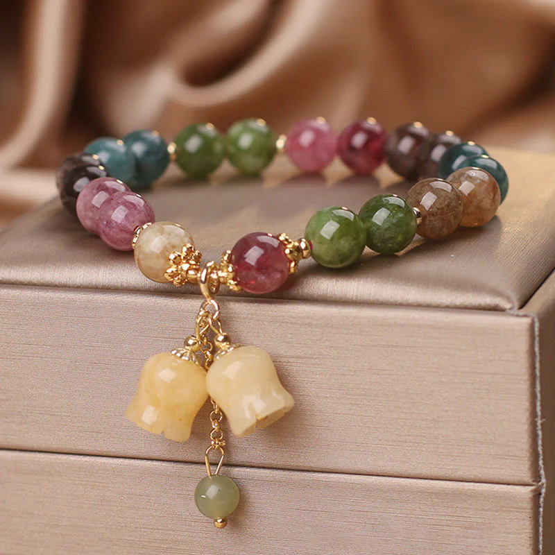 Braccialetto dell'amore con perline di fiori di tormalina colorata naturale Buddha Stones - Image 7