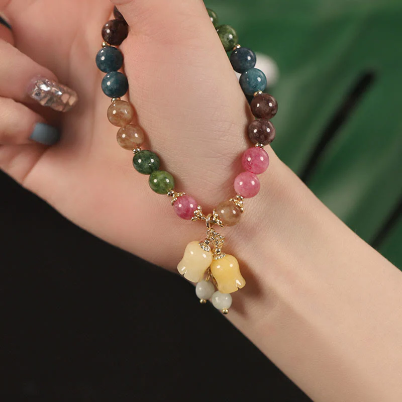 Braccialetto dell'amore con perline di fiori di tormalina colorata naturale Buddha Stones - Image 9