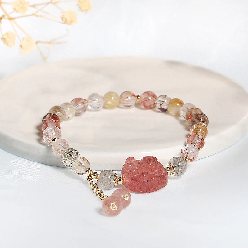 Braccialetto dell'amore con pietra di luna, artiglio di zampa di gatto, quarzo rutilato colorato, Buddha Stones - Image 3