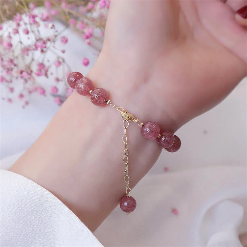 Braccialetto dell'amore con quadrifoglio a quattro foglie di perle di quarzo fragola naturale Buddha Stones - Image 7
