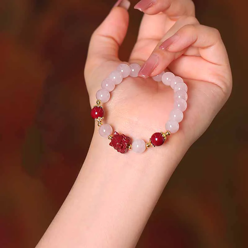 Braccialetto dell'amore con volpe a nove code in cristallo rosa naturale Buddha Stones Cinnabar - Image 2