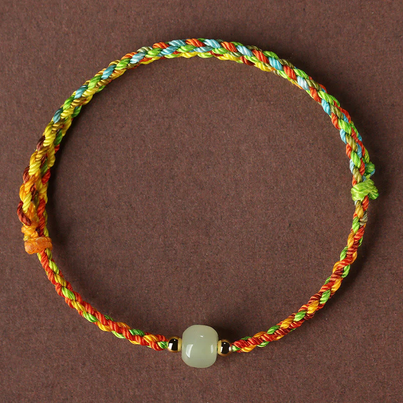 Braccialetto di abbondanza di perline di giada con corda colorata Buddha Stones Luck