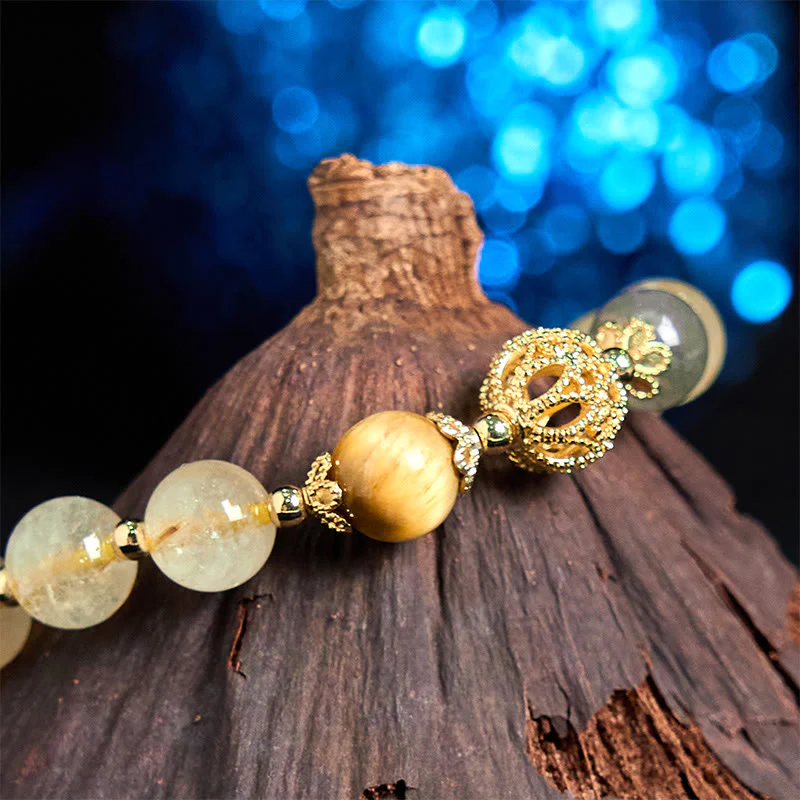 Braccialetto di auspicio Buddha Stones in quarzo rutilato naturale Fu Character Metal che ingoia la bestia - Image 11