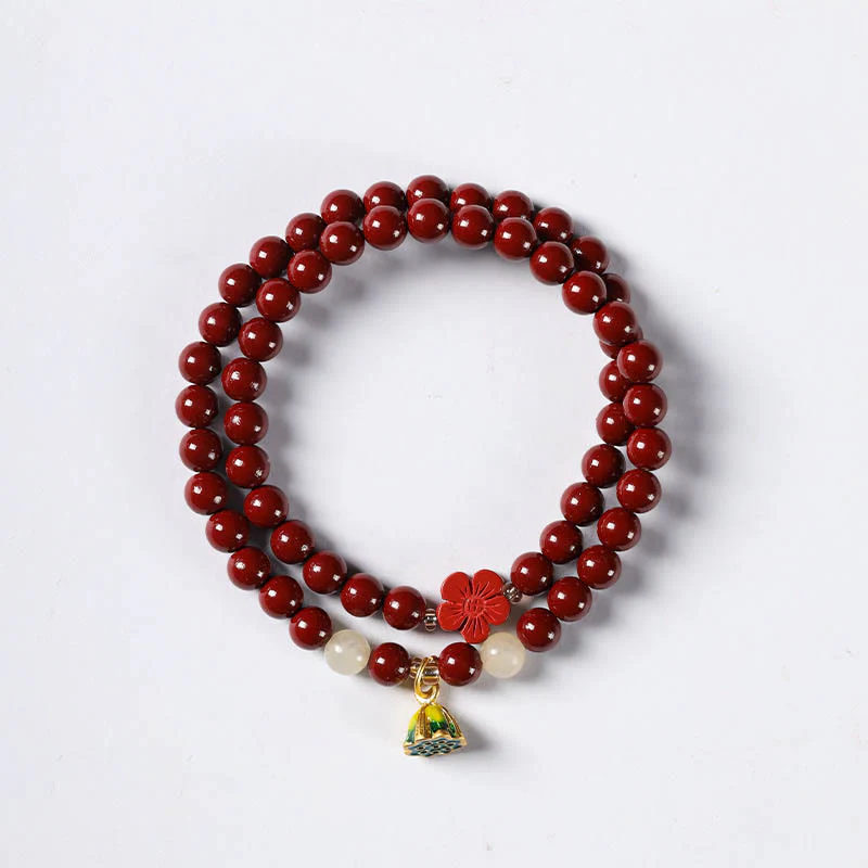 Braccialetto di benedizione a doppio giro con ciondolo di loto e cinabro Buddha Stones - Image 8