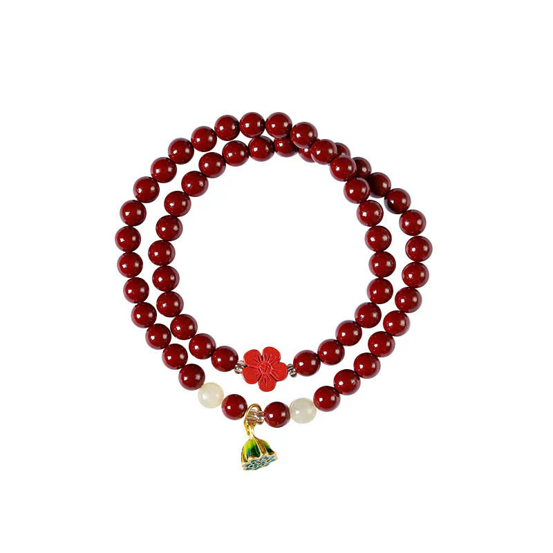 Braccialetto di benedizione a doppio giro con ciondolo di loto e cinabro Buddha Stones - Image 9