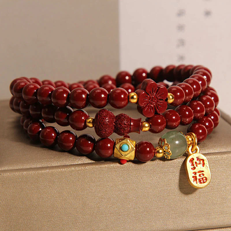 Braccialetto di benedizione a triplo giro con carattere Fu, fiore di zucca e Buddha Stones - Image 2