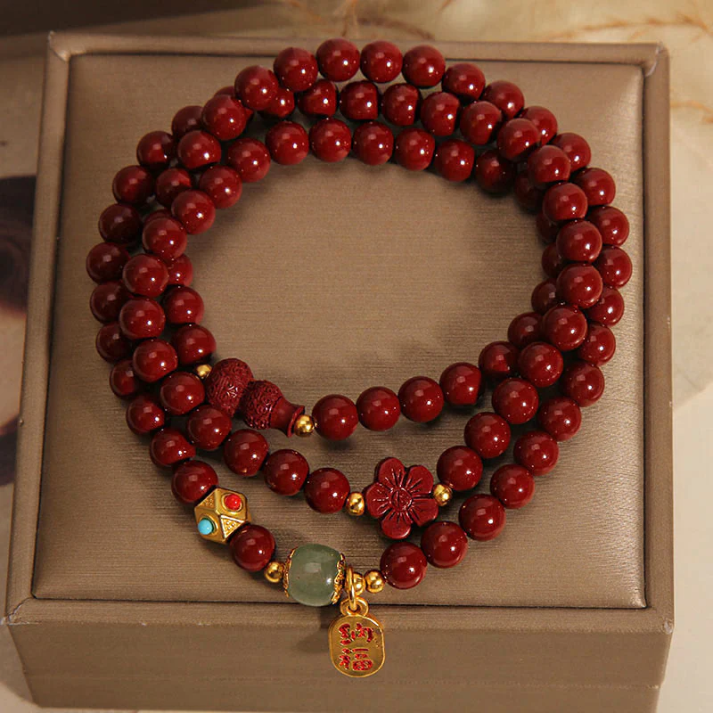 Braccialetto di benedizione a triplo giro con carattere Fu, fiore di zucca e Buddha Stones - Image 3