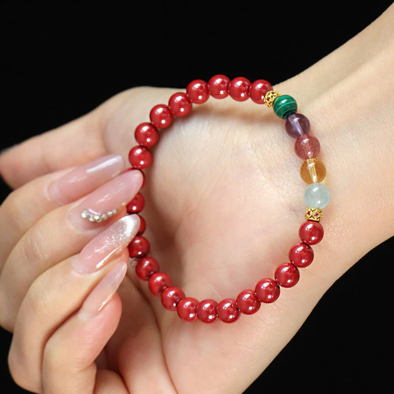 Braccialetto di benedizione Buddha Stones Cinnabar Acquamarina Citrino Quarzo Fragola Ametista Malachite - Image 11