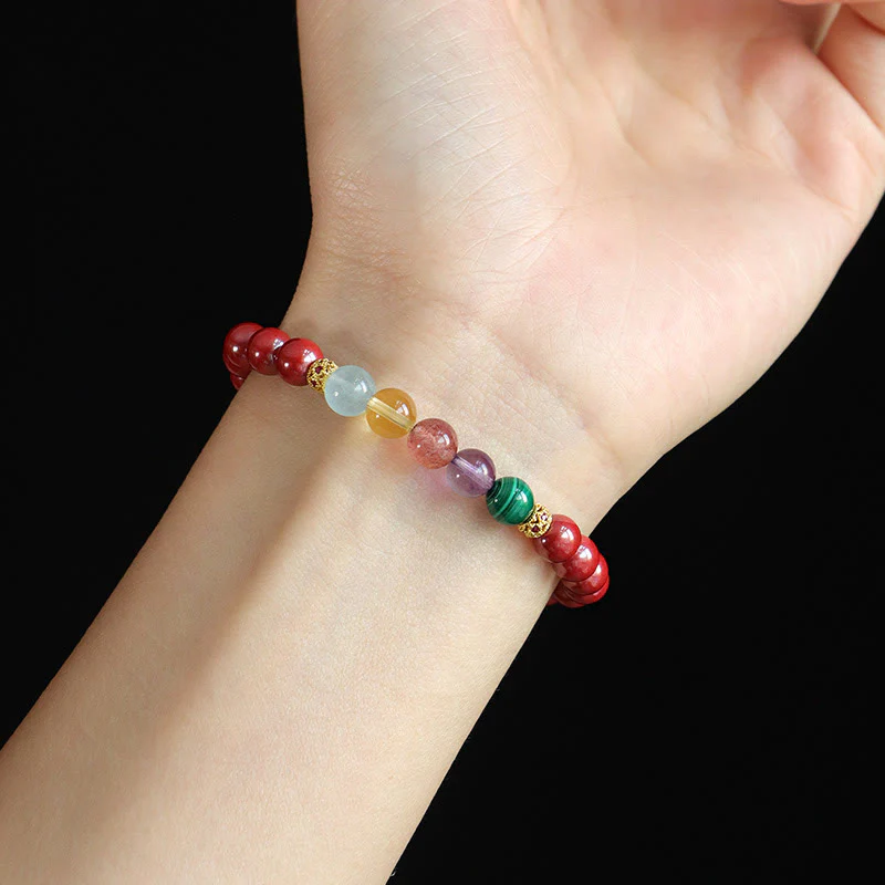 Braccialetto di benedizione Buddha Stones Cinnabar Acquamarina Citrino Quarzo Fragola Ametista Malachite - Image 12