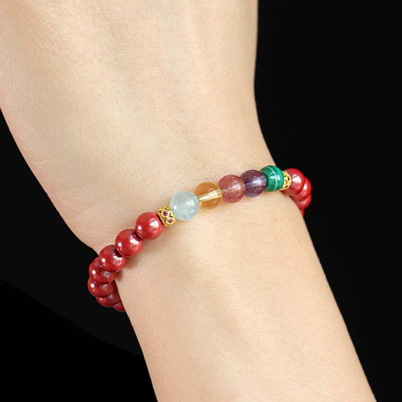 Braccialetto di benedizione Buddha Stones Cinnabar Acquamarina Citrino Quarzo Fragola Ametista Malachite - Image 13