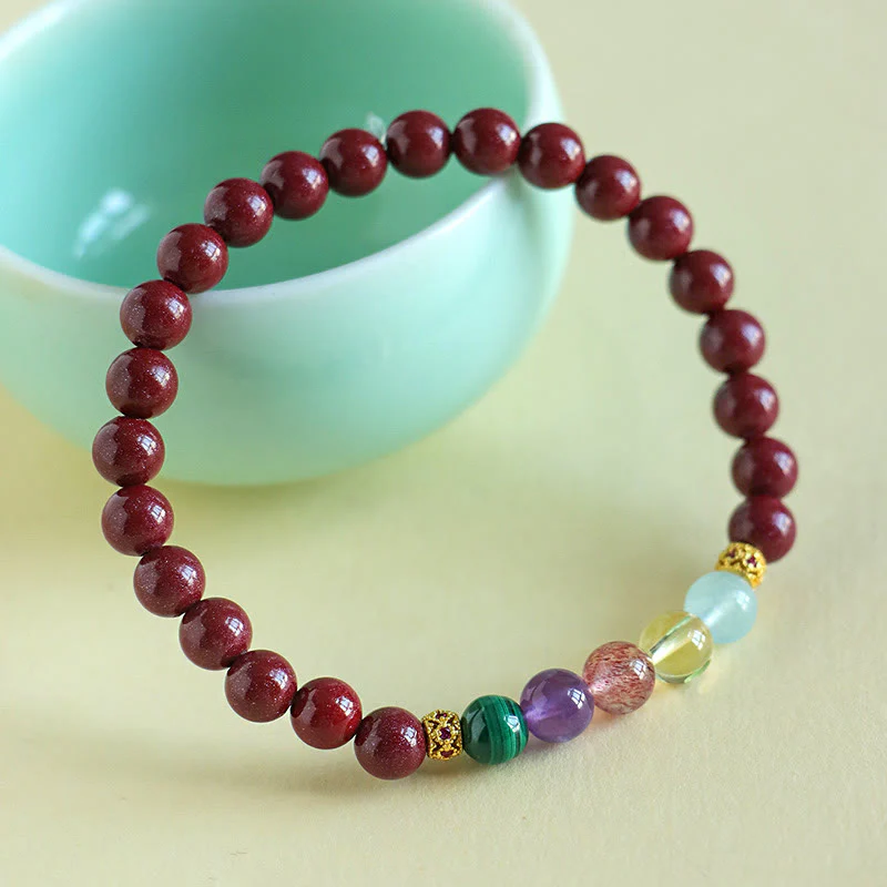 Braccialetto di benedizione Buddha Stones Cinnabar Acquamarina Citrino Quarzo Fragola Ametista Malachite - Image 4