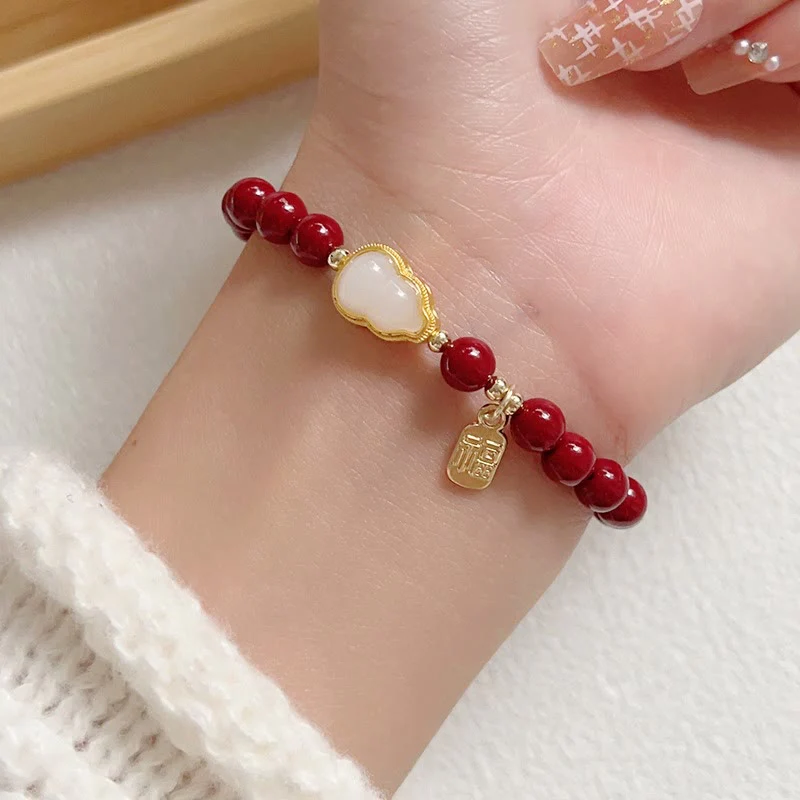 Braccialetto di benedizione con ciondolo Fu, carattere zucca e cinabro Buddha Stones - Image 10